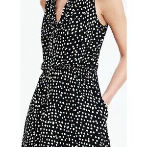 Banana Republic Polka Dot Sleeveless Mini Dress  Tie Neck Black Teacher Chic-S